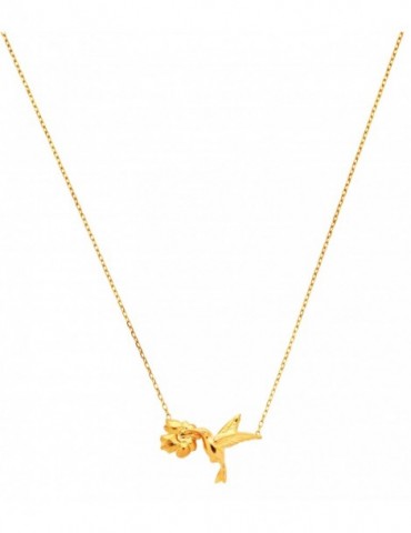 COLLIER COLIBRI HIBISCUS OR 750/1000