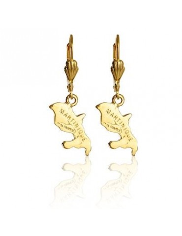 BOUCLES D'OREILLES CARTE MARTINIQUE DORMEUSE PLAQUÉ OR