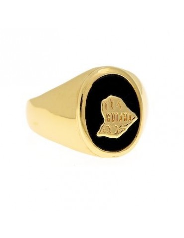 CHEVALIÈRE CARTE GUYANE FOND NOIR PLAQUÉ OR