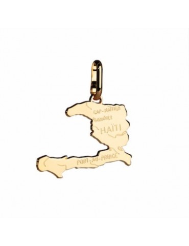 MÉDAILLE CARTE HAITI PLAQUÉ OR