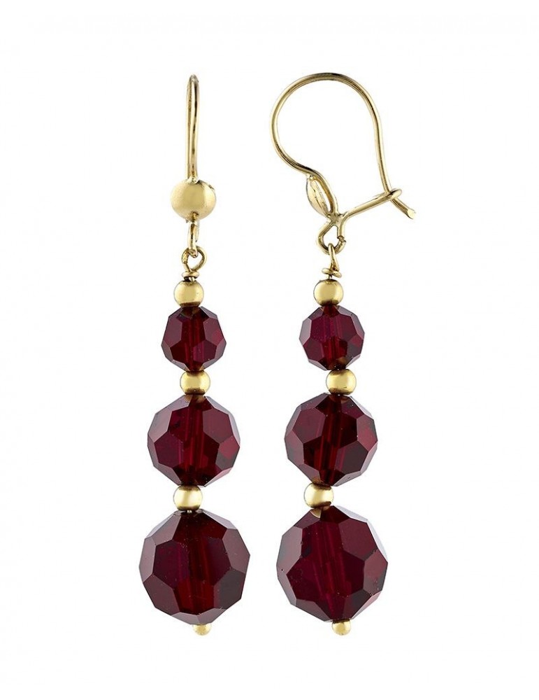 Boucles d'oreilles pendantes avec grenats or jaune