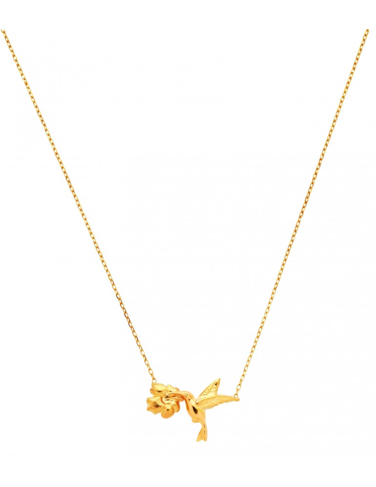 COLLIER COLIBRI HIBISCUS OR 750/1000