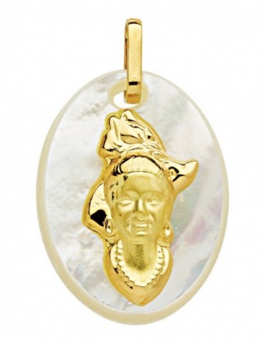 Médaille Nacre et tête madras en or jaune 750/1000