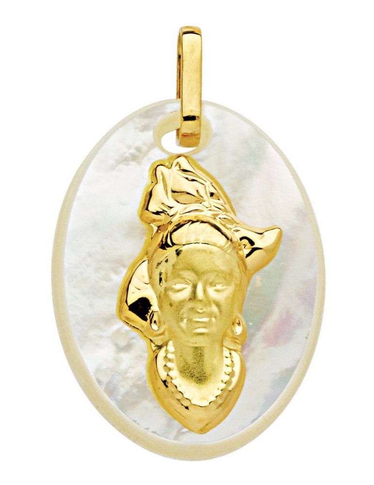 Médaille Nacre et tête madras en or jaune 750/1000