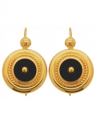 Boucles d'oreilles onyx ronde à crochet en or 750/1000