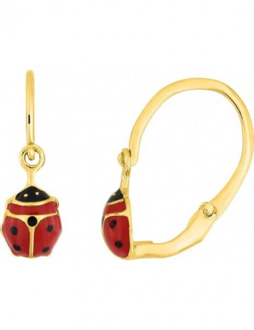 Boucles d'oreilles brisure coccinelle or jaune 375/1000