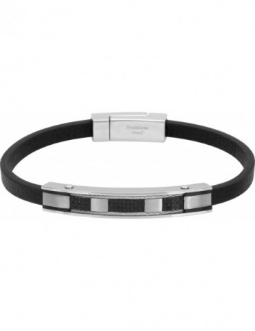 Bracelet homme cuir noir et acier