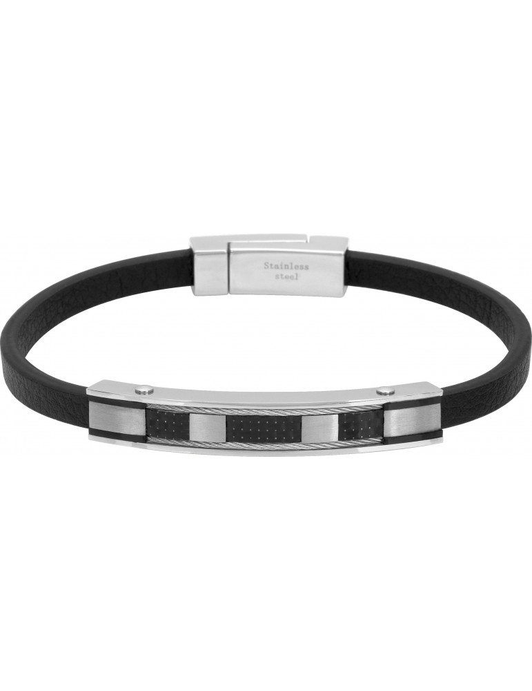 Bracelet homme cuir noir et acier