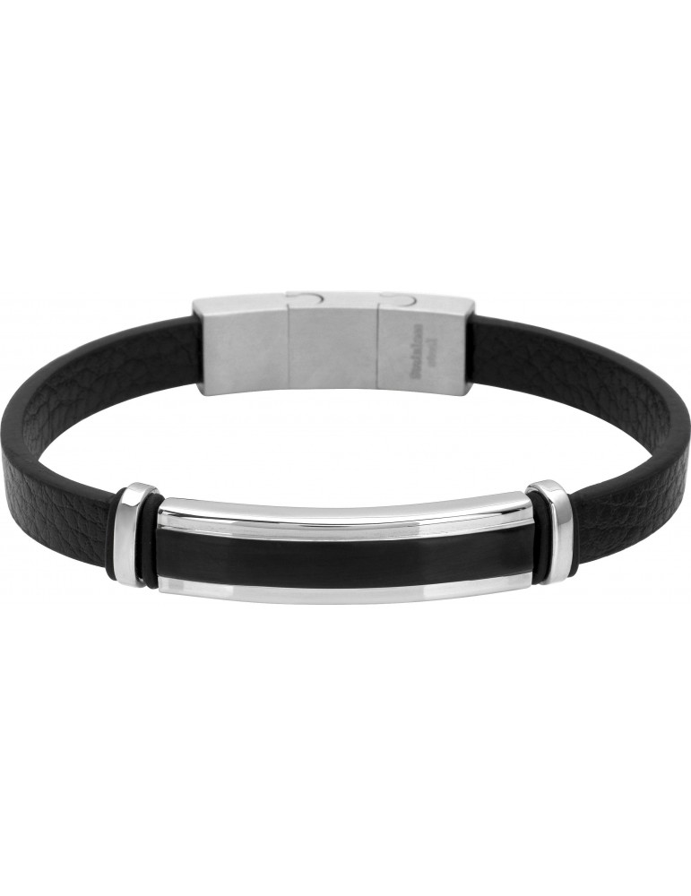 Bracelet homme cuir noir et acier