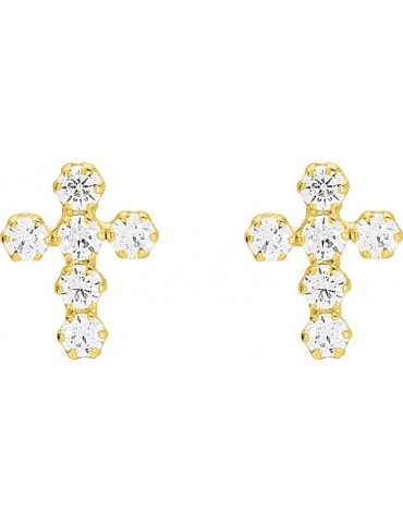 BOUCLES D'OREILLES CROIX OXYDES OR 750/1000