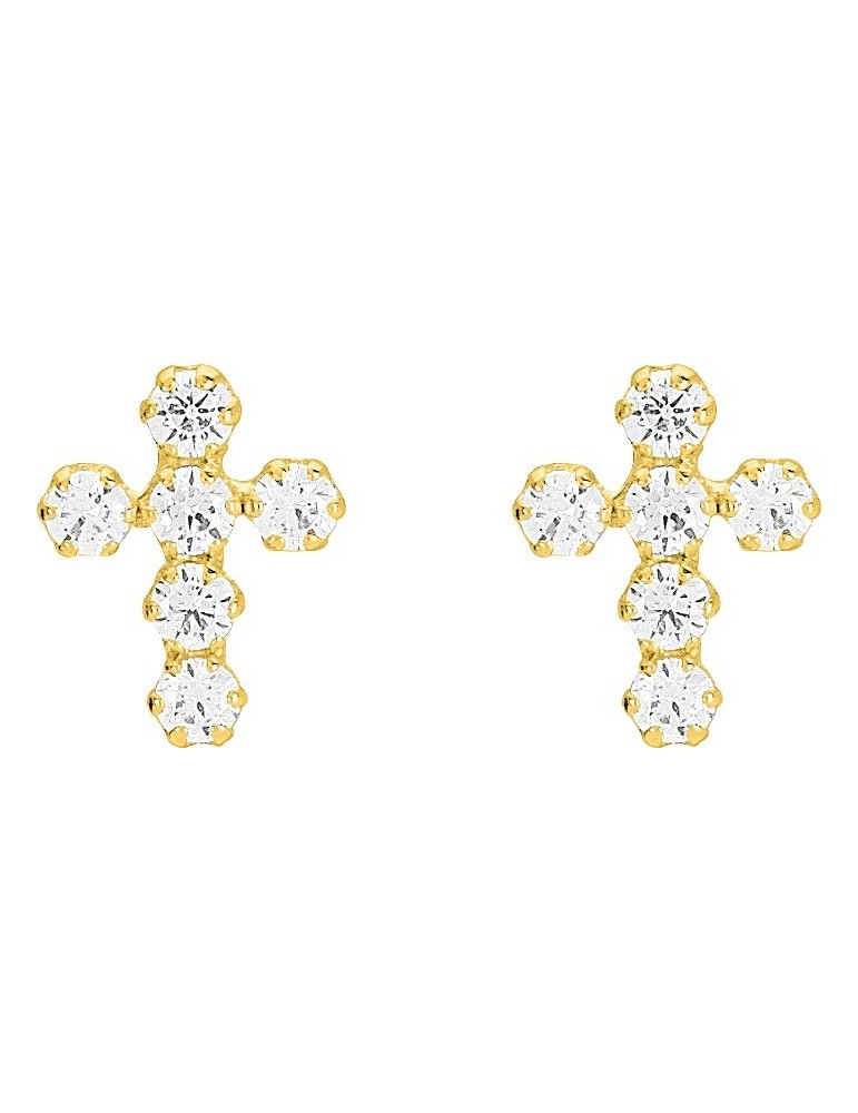 BOUCLES D'OREILLES CROIX OXYDES OR 750/1000