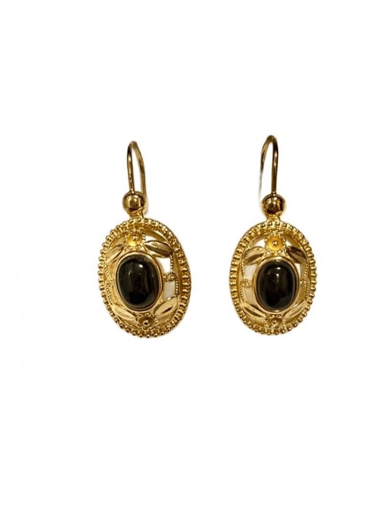 Boucles d'oreilles crochet onyx plaqué or