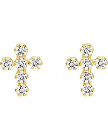 Boucles d'oreilles croix oxyde or jaune 375/1000