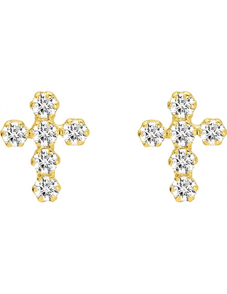 Boucles d'oreilles croix oxyde or jaune 375/1000