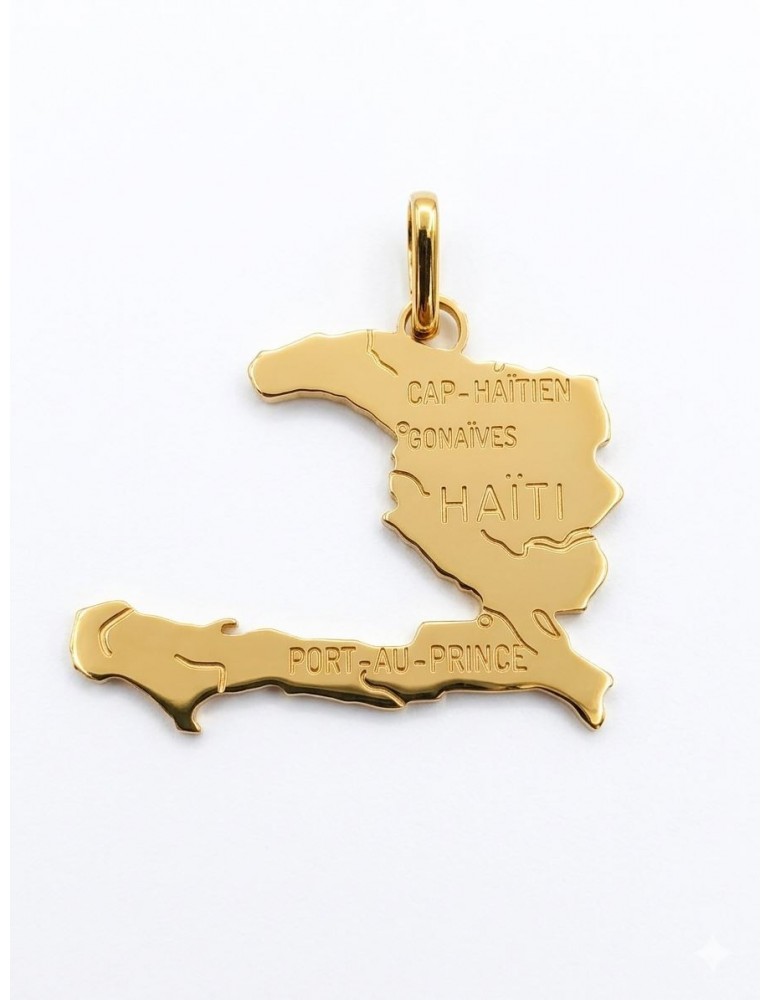Pendentif carte Haïti plaqué or