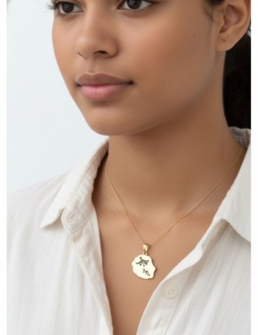 Pendentif carte Réunion 974 plaqué or