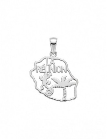 Pendentif carte Réunion lezard palmier