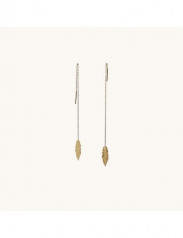 Boucle d'oreille pendante plume or 750/1000