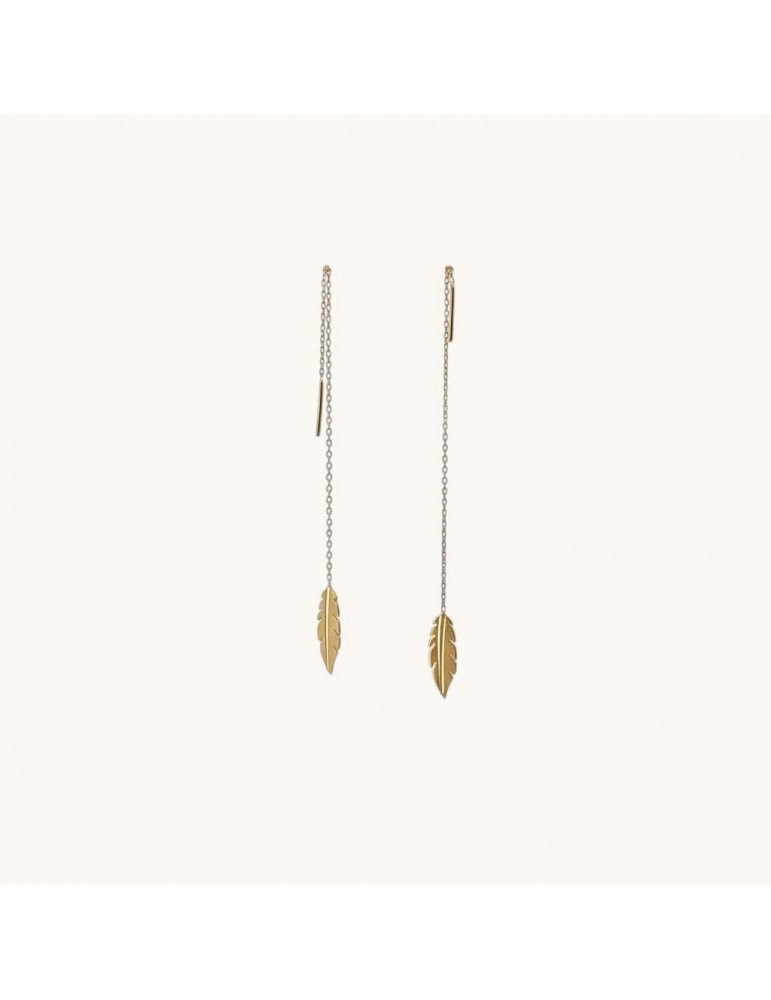 Boucle d'oreille pendante plume or 750/1000