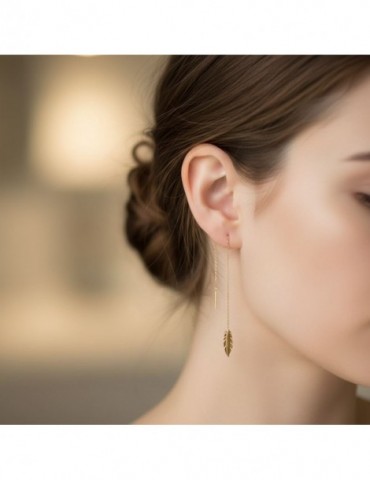 Boucle d'oreille pendante plume or 750/1000