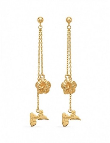 Boucles d'oreilles pendante Guadeloupe hibiscus plaqué or