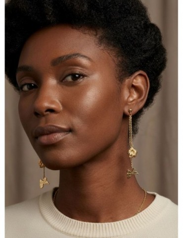 Boucles d'oreilles pendante Guadeloupe hibiscus plaqué or