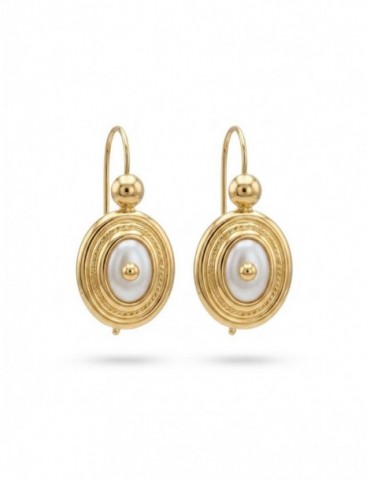 Boucles d'oreilles crochet ovale Nacre or 750/1000