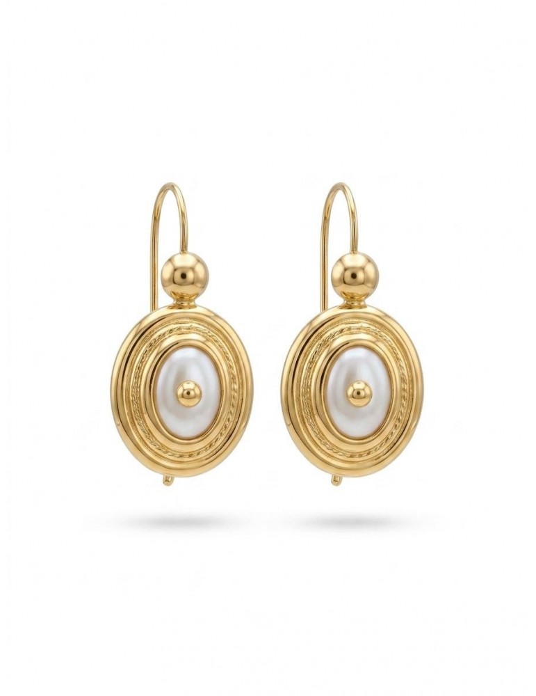 Boucles d'oreilles crochet ovale Nacre or 750/1000