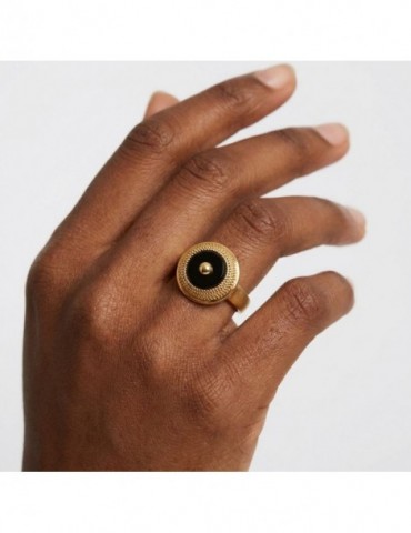 Bague ronde onyx plaqué or