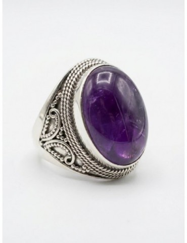 Chevaliere amethyste ovale argent