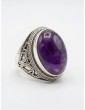 Chevaliere amethyste ovale argent
