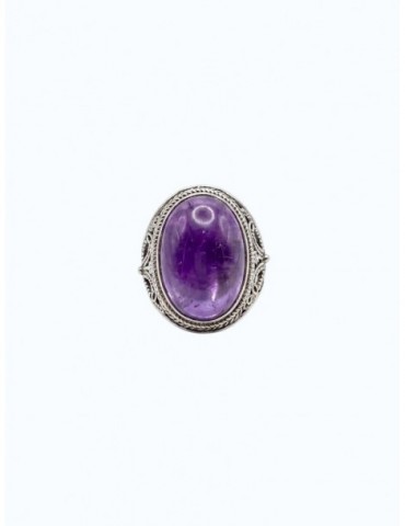 Chevaliere amethyste ovale argent