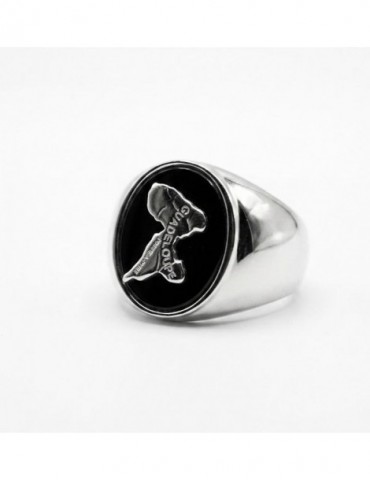 Chevalière carte Guadeloupe onyx oval argent 925/1000