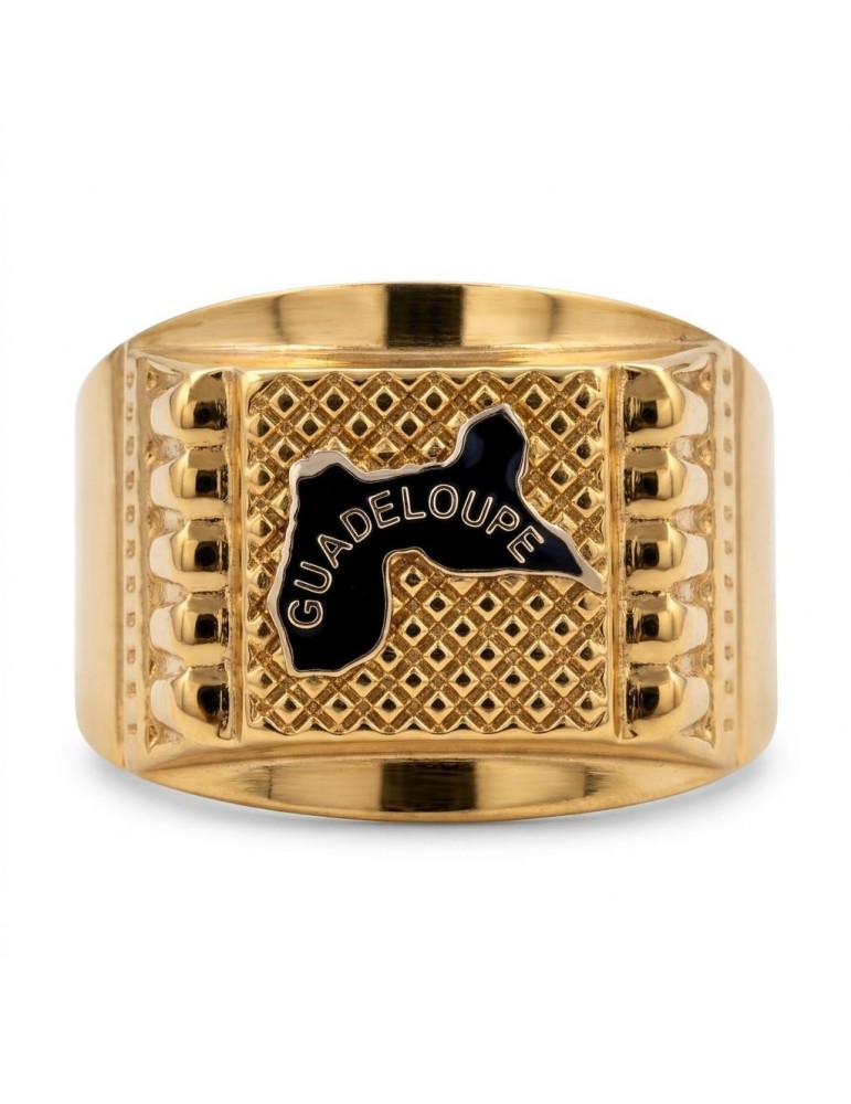 Chevalière or 750/1000 carte Guadeloupe bicolore