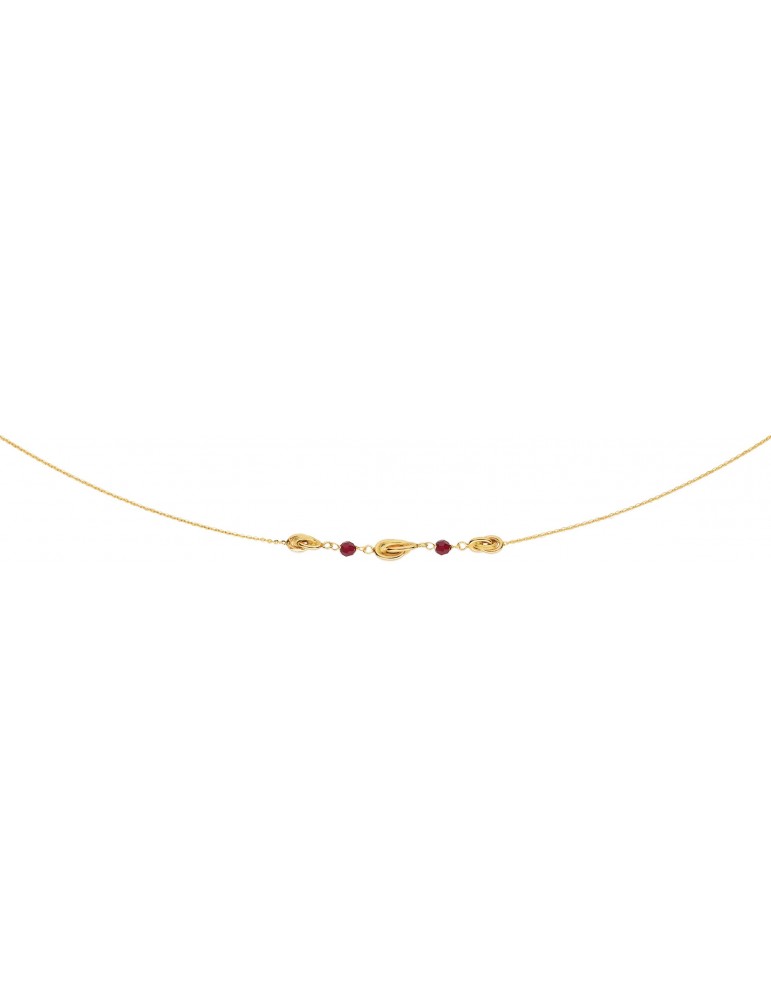 COLLIER NOEUDS FORCATS ET GRENATS OR 750/1000
