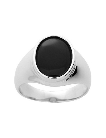 CHEVALIÈRE ARGENT PIERRE NOIRE 925/1000